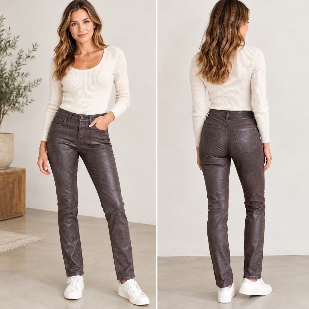 Rag & Bone Metallic Espresso Brown Lamb Leather Slim Straight Pants Size 26